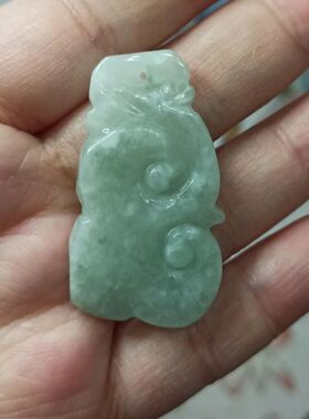 249天然翡翠吊坠淡绿底如意挂件特色卡42X23mm雕刻件满48元包邮