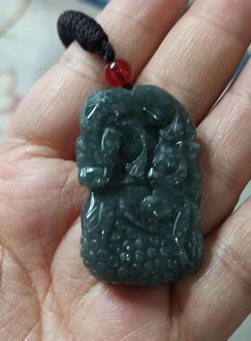 378天然翡翠吊坠雕刻件手把件飘花貔貅如意葡萄福寿卡40X24mm左右