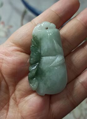 314缅甸天然翡翠竹节吊坠淡绿飘花卡49X26mm左右雕刻件满48元包邮