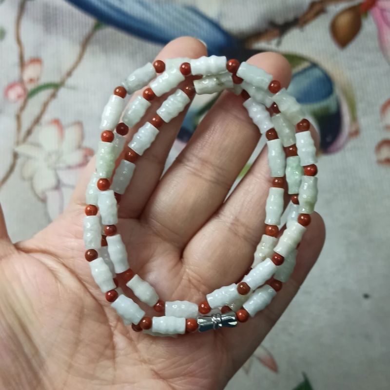 天然翡翠竹节桶珠项链卡9