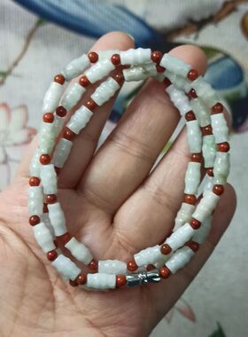 185缅甸天然翡翠竹节桶珠项链卡9X5mm左右珠链绕手3圈满48元包邮