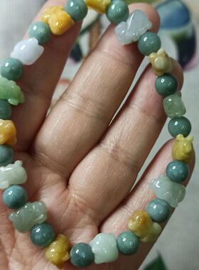 411缅甸天然翡翠手串雕刻小猪串卡10X7mm左右猪猪手链满48元包邮