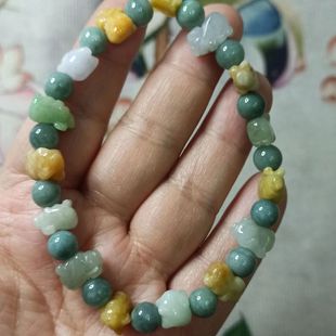 411缅甸天然翡翠手串雕刻小猪串卡10X7mm左右猪猪手链满48元包邮