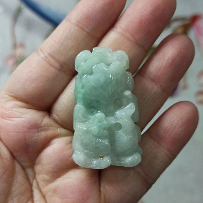 167天然翡翠吊坠飘花荷叶鸳鸯牌如意莲叶牌卡42X24mm左右满48包邮