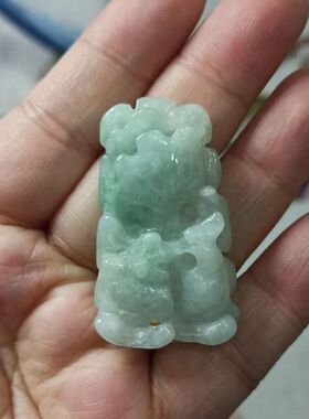 167天然翡翠吊坠飘花荷叶鸳鸯牌如意莲叶牌卡42X24mm左右满48包邮