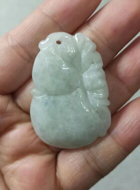 188缅甸天然翡翠吊坠雕刻件手把件葫芦飘花卡42X29mm满48元包邮