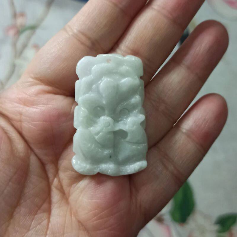 51天然翡翠吊坠飘花荷叶鸳鸯牌如意莲叶牌卡39X25mm左右满48包邮