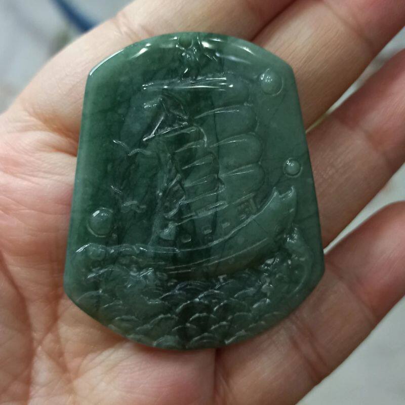 103天然翡翠吊坠牌子一帆风顺危料蓝水飘花卡48X40mm左右微瑕