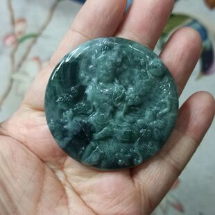 249天然翡翠吊坠危料蓝水山水观音牌子飘花卡50mm左右满48元 包邮