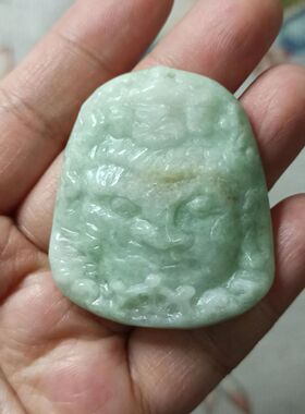 402缅甸天然翡翠吊坠飘花罗汉牌一念神魔卡44X39mm左右满48元包邮
