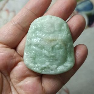402缅甸天然翡翠吊坠飘花罗汉牌一念神魔卡44X39mm左右满48元 包邮