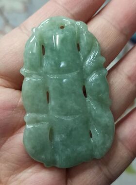 36天然翡翠吊坠飘花材料配件竹节卡54X34mm玉佩饰品配件48元包邮