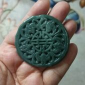 47天然翡翠吊坠雕刻件五福蝙蝠纹仿古圆牌卡50X47mm左右满48 包邮