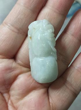 300缅甸天然翡翠吊坠雕刻件蝙蝠葫芦飘花卡38X16mm左右满48元包邮