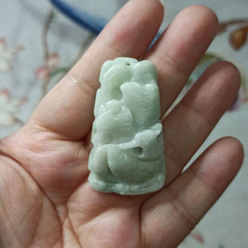 253天然翡翠吊坠飘花荷叶鸳鸯牌如意莲叶牌卡44X25mm左右满48包邮