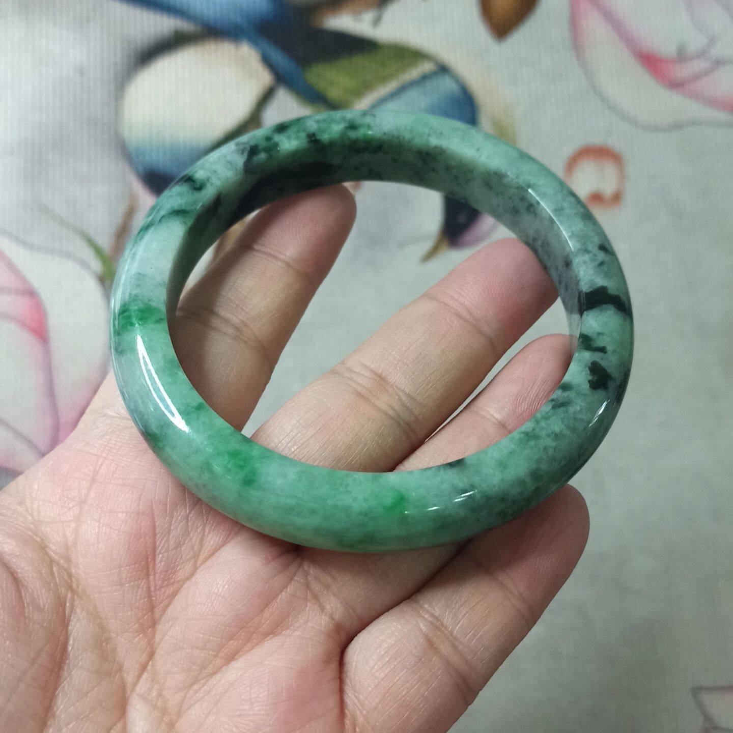 缅甸翡翠手镯圈口卡60.5mm宽12