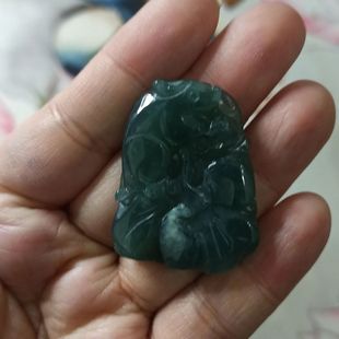 344天然翡翠吊坠危料蓝水飘花荷叶鱼年年有余如意鱼卡36X28mm左右