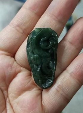 245缅甸天然翡翠吊坠绿底雕刻貔貅手把件卡38X20mm左右满48元包邮