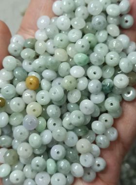 261天然缅甸翡翠算盘珠直径卡6X4mm散珠玉石鼓珠手链玉材料配件