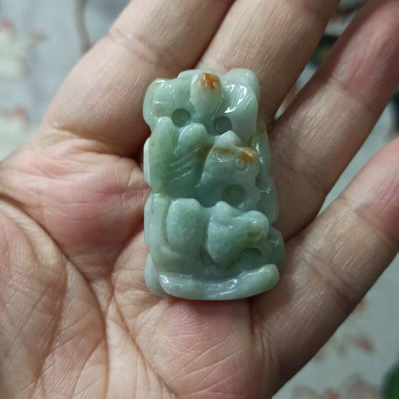 151天然翡翠吊坠飘花荷叶鸳鸯牌如意莲叶牌卡40X25mm左右满48包邮