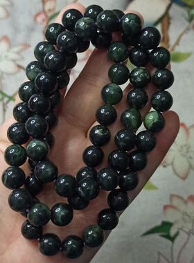 106玉石天然岫玉项链卡10mm左右多圈福利珠链墨绿黑色满48元包邮