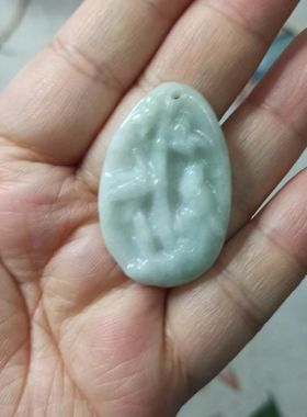 191缅甸天然翡翠竹节吊坠白底飘花卡37X24mm左右雕刻件满48元包邮