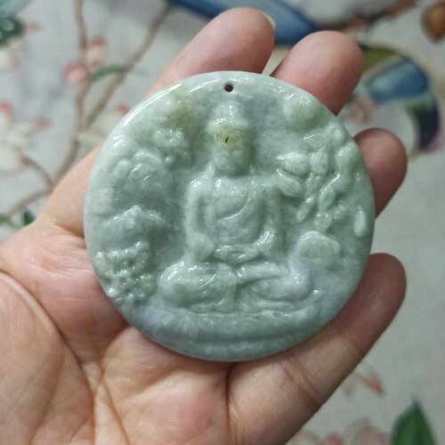 天然翡翠吊坠山水观音牌子飘花