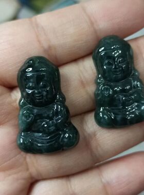 244天然翡翠佛公宝宝佛危料蓝水卡30*19mm左右玉锁吊坠玉牌玉牌