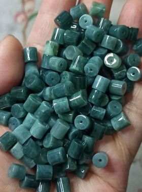 137天然翡翠危料蓝水小桶珠卡6X5.8mm左右微棉蓝色散珠满48元包邮