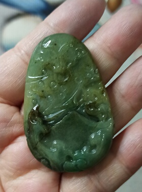 81天然翡翠吊坠雕刻件五福祥瑞仿古龙牌卡50X33mm左右满48元包邮