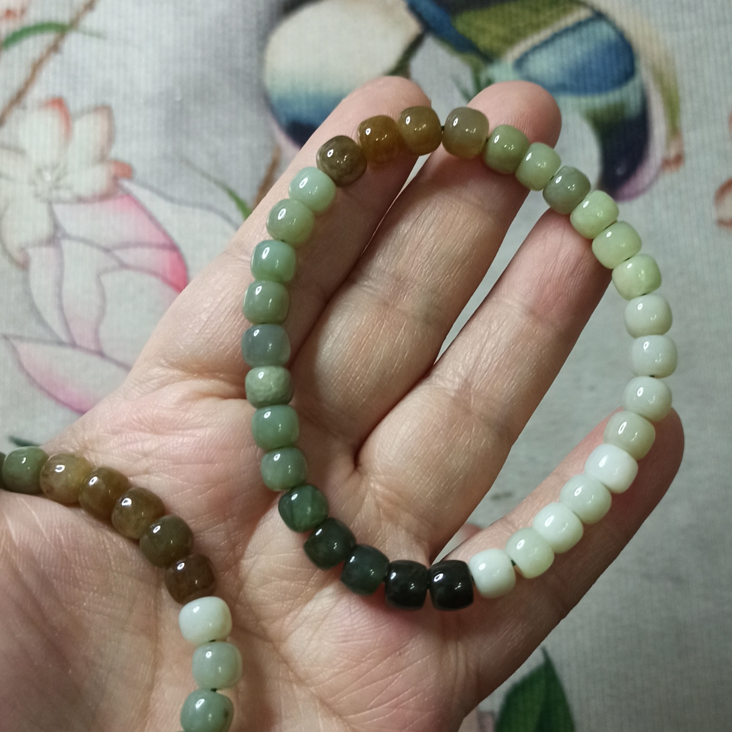 和田玉手串多宝老型珠手链塔青