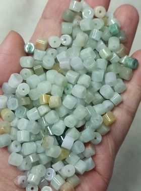 177缅甸天然翡翠A货短桶珠直径卡5.5X4.5mm左右杂色满48元包邮