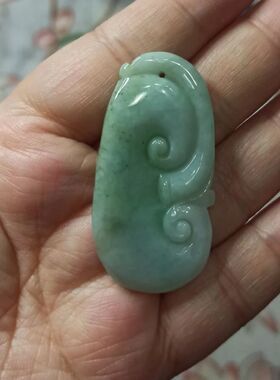 115缅甸天然翡翠吊坠雕刻件飘花如意手把件卡47X24mm左右满48包邮