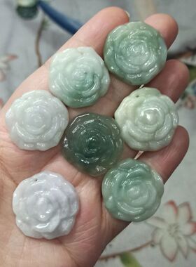 147缅甸天然翡翠玫瑰花吊坠孔牌子直径卡25mm左右满48元包邮