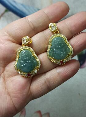 289危料天然翡翠佛公吊坠蓝水宝宝佛牌子卡25X17mm左右满48元包邮