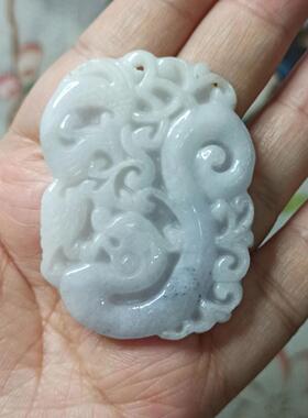 183缅甸天然翡翠吊坠仿古雕刻龙凤牌卡51X38mm左右乌鸡满48元包邮
