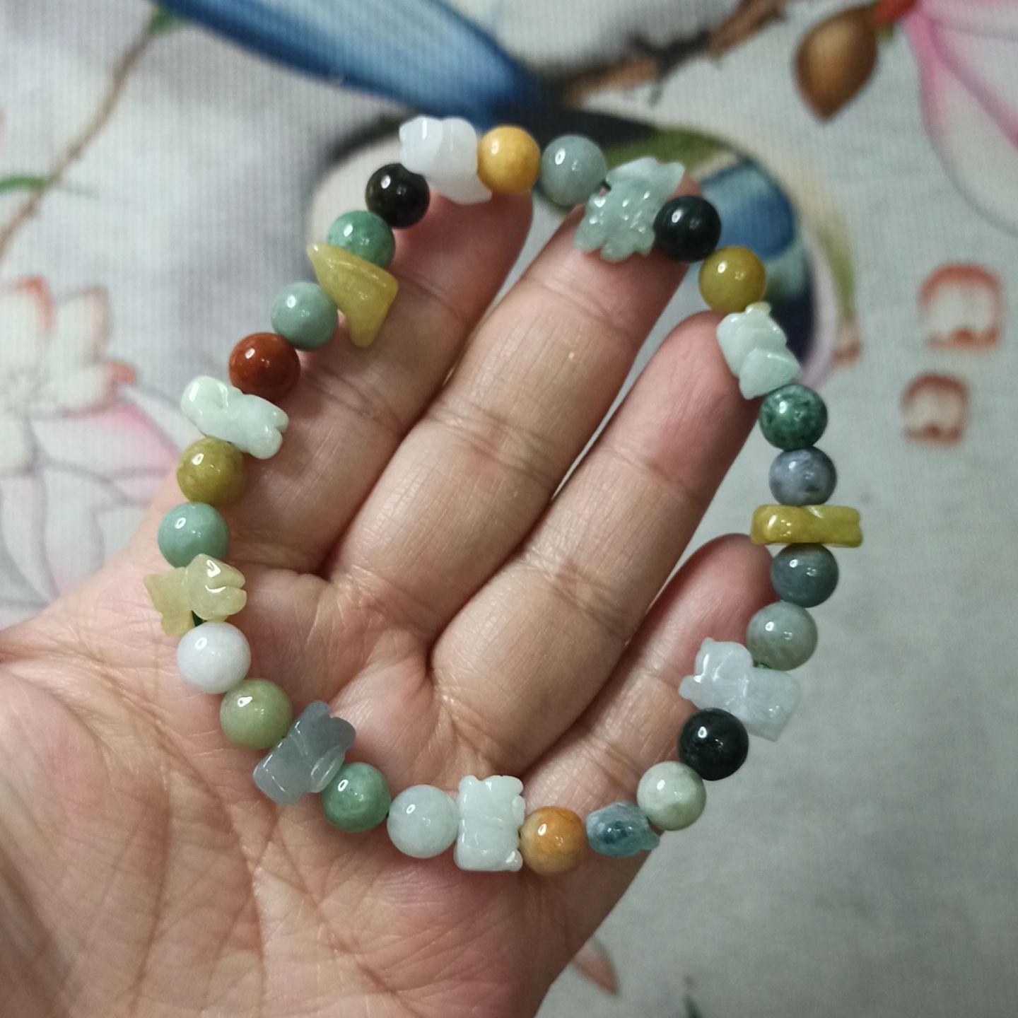 翡翠手串雕刻动物手链卡10X8mm