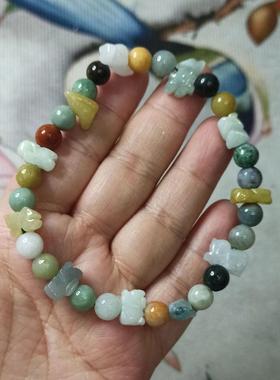 313缅甸天然翡翠手串雕刻动物手链卡10X8mm左右鸡龙猪兔满48包邮