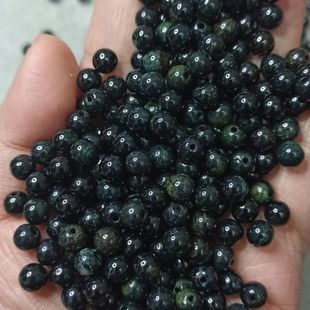 241天然缅甸翡翠墨翠玉珠散珠圆珠卡6mmdiy饰品配件满48元包邮
