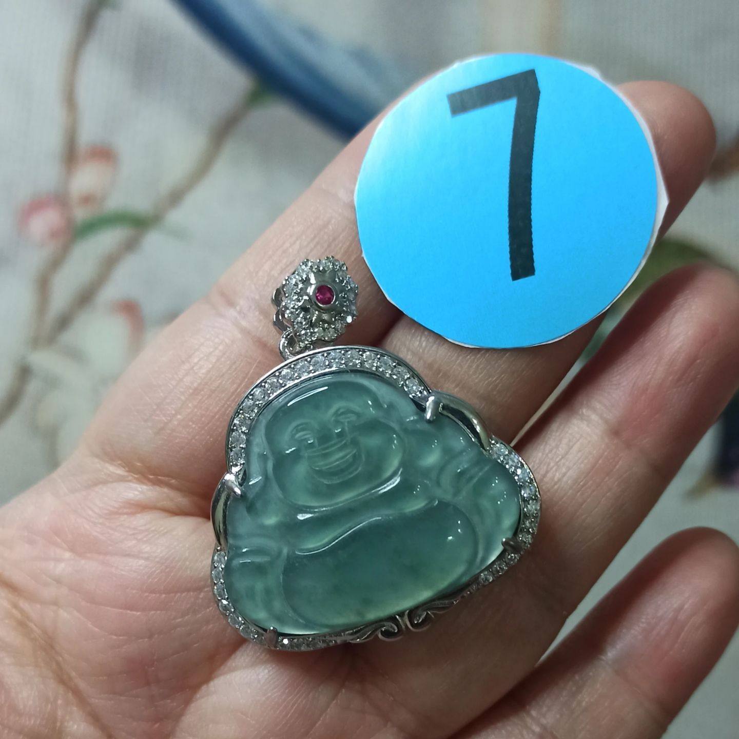 387危料天然翡翠佛公吊坠蓝水宝宝佛牌子卡30X24mm左右满48元包邮