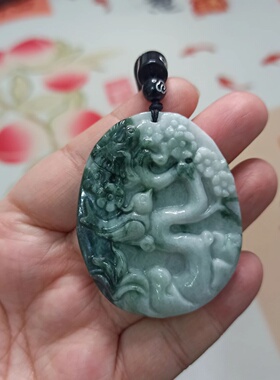 455天然翡翠吊坠雕刻花牌喜上眉梢挂件卡51X41mm左右满48元包邮