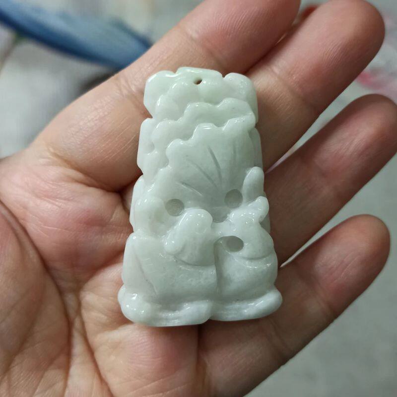 103天然翡翠吊坠飘花荷叶鸳鸯牌如意莲叶牌卡47X30mm左右满48包邮