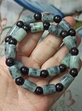 157缅甸天然翡翠乌鸡飘花桶珠路路通手串卡11X9mm左右满48元包邮