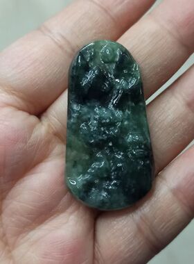 129缅甸天然翡翠山水飘花吊坠挂件毛衣链卡44X23mm左右满48元包邮