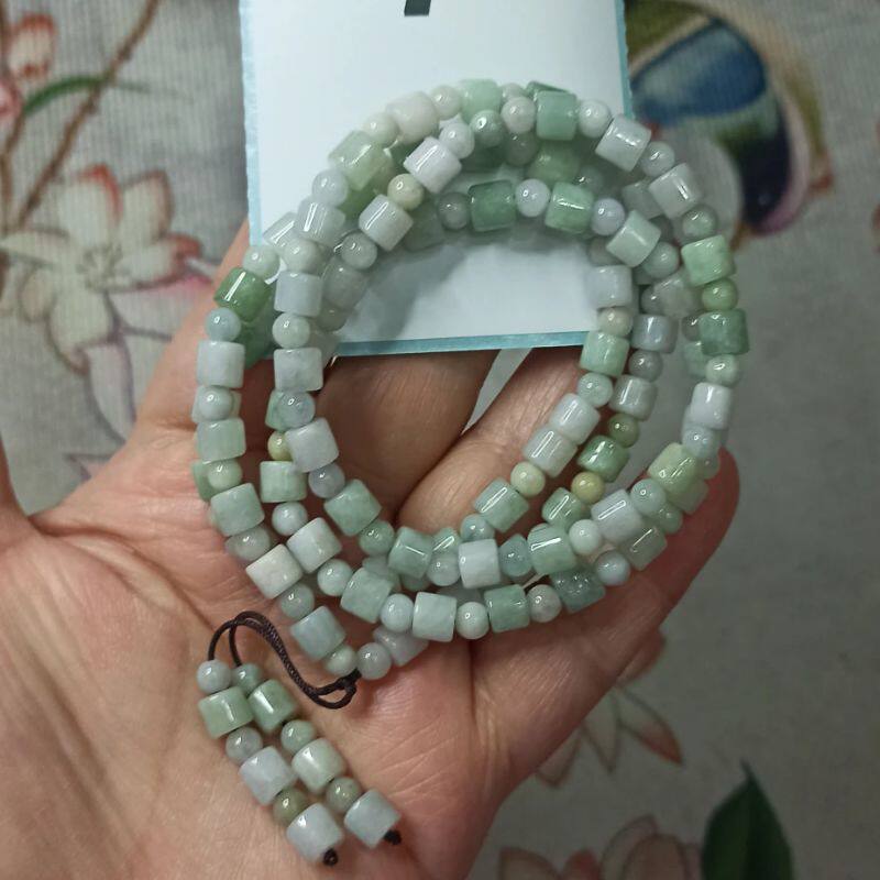 天然翡翠项链桶珠多圈珠链手串