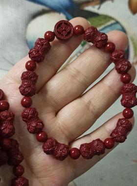 313天然朱砂紫砂手串手链双头并蒂莲花卡9X15mm端午红绳满48包邮