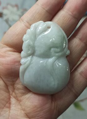265缅甸天然翡翠吊坠雕刻件手把件葫芦飘花卡49X34mm左右48元包邮