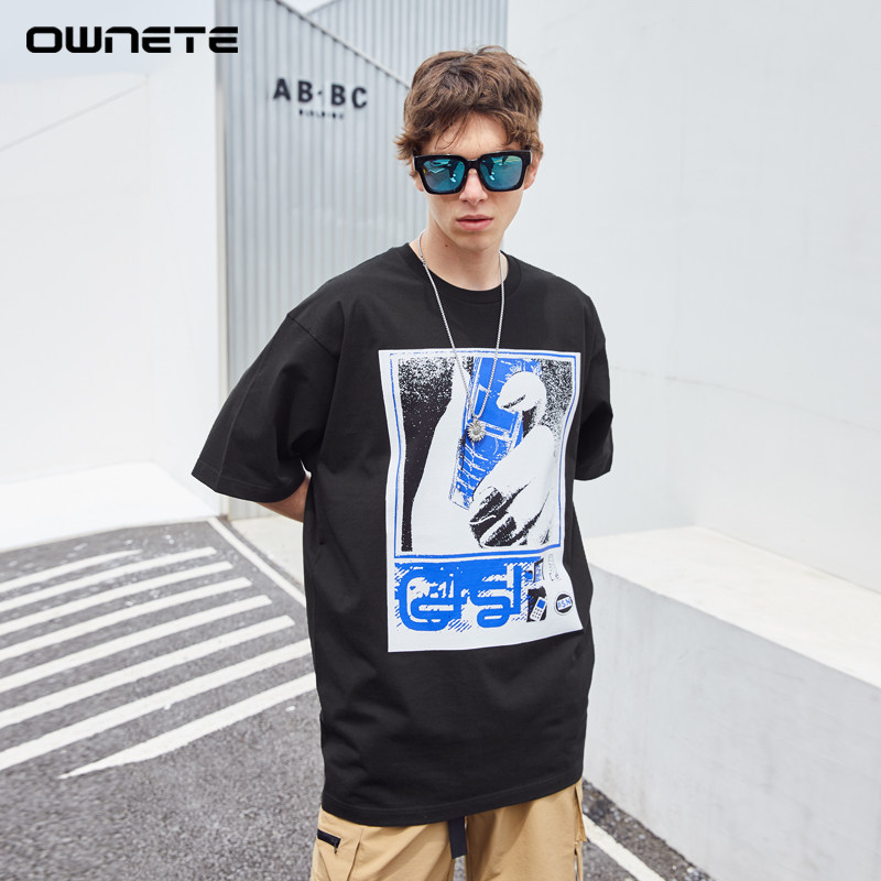 ownete日系潮牌诺基亚迷你手机印花c.e高街情侣宽松短袖T恤男女