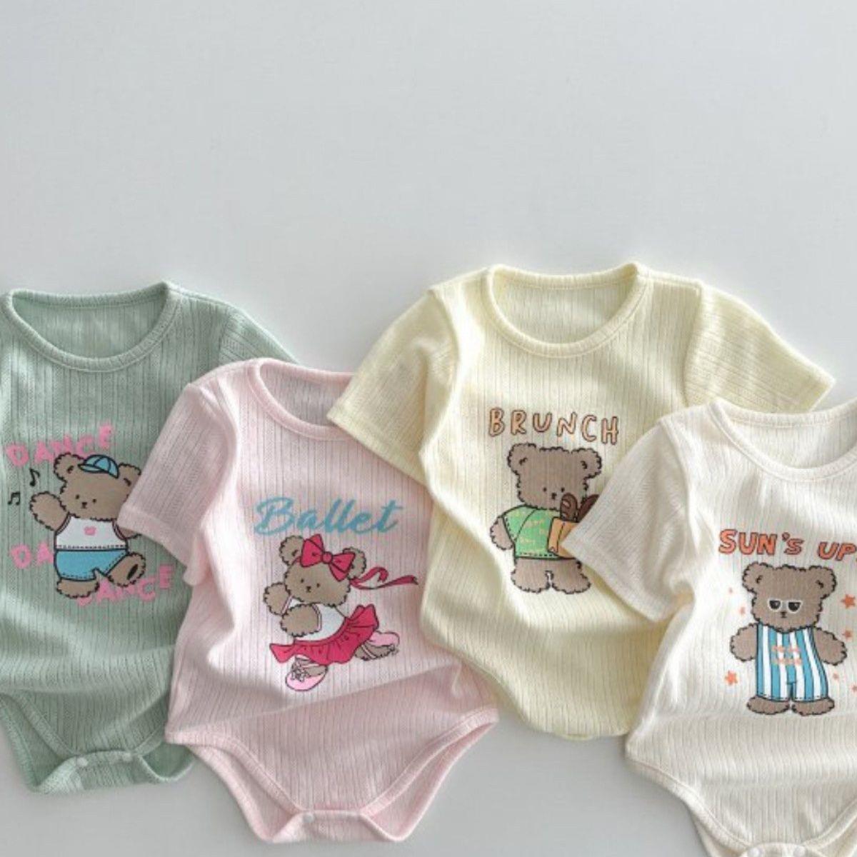 新款韩版夏季婴儿卡通印花哈衣男女宝宝休闲亲子装外出三角爬爬服