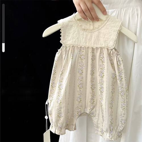 韩式宝宝夏季连体衣超洋气碎花背心爬爬服薄款婴儿衣服夏天外出11